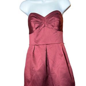 Women's Strapless Pleated Accent Fit & Flare Satin Red Mini Dress Size M